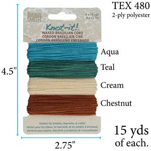 Waxed Macrame Cord Polyester, Beach n' Sea Knot-It Mix, 15 yds each, cor0569