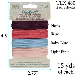 Waxed Macrame Cord Polyester, Youthful Expressions Knot-It Mix, 15 yds each, cor0570