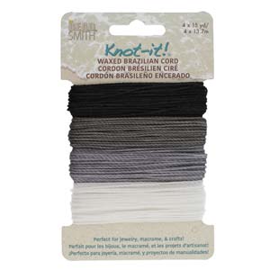 Waxed Macrame Cord Polyester, Day & Night Knot-It Mix, Black Grey White 15 yds each, cor0571