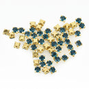 4mm Rhinestone Rose Montee Beads BLUE ZIRCON Gold Setting Crystal Glass 4 Hole Sew on Chaton x200 cry0199b