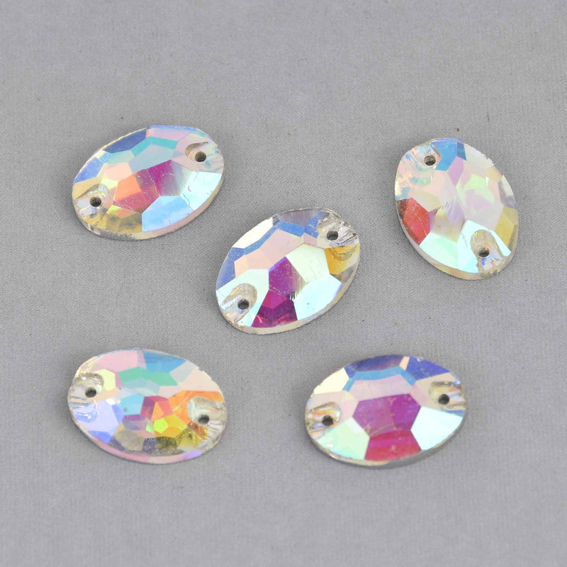 12 Clear AB Crystals, Oval Faceted Flat Back, Sew On, 18mm x 13mm, Cabochons, cry0200