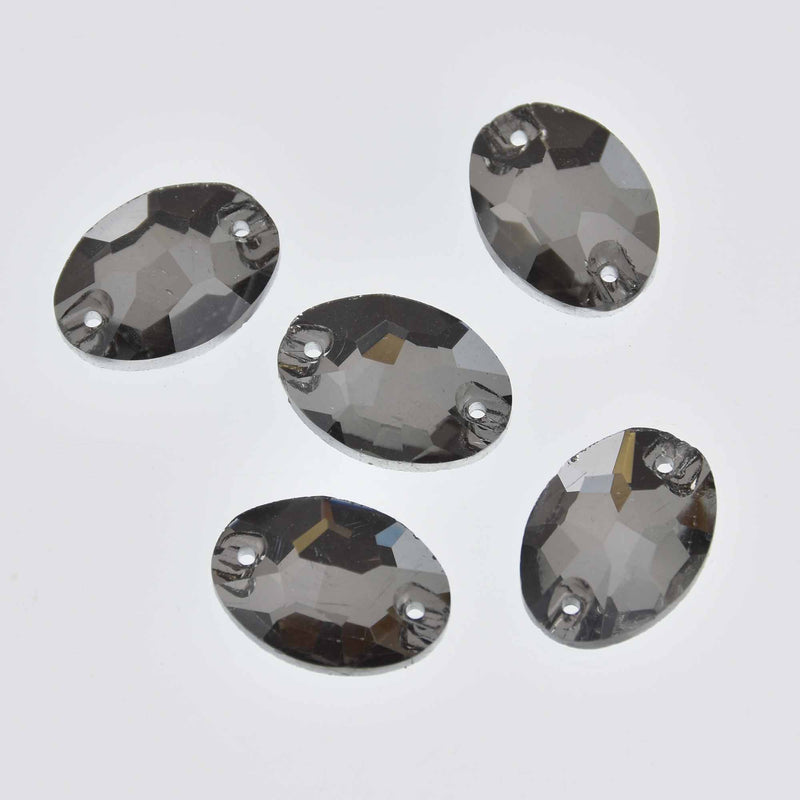 7 Smoke Crystals, Oval Faceted Flat Back, Sew On, 18mm x 13mm, Cabochons, cry0201
