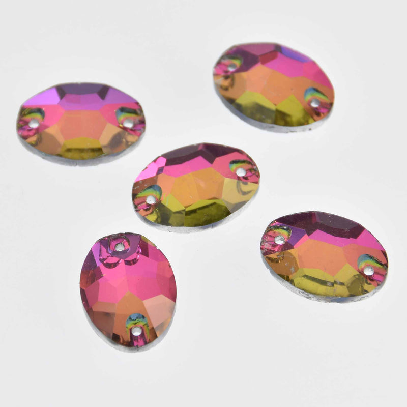 20 Crystals, Northern Lights Vitrail, Oval Faceted Flat Back, Sew On, 18mm x 13mm, Cabochons, cry0202