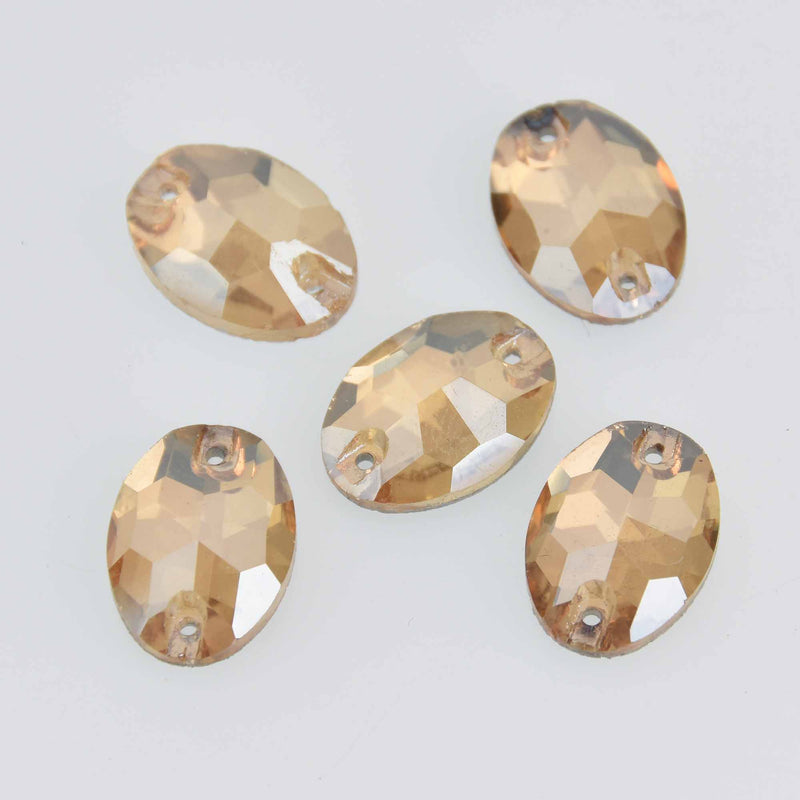 20 Champagne Crystals, Oval Faceted Flat Back, Sew On, 18mm x 13mm, Cabochons, cry0203