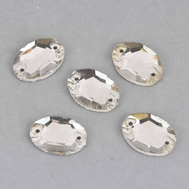 20 Clear Crystals, Oval Faceted Flat Back, Sew On, 18mm x 13mm, Cabochons, cry0204