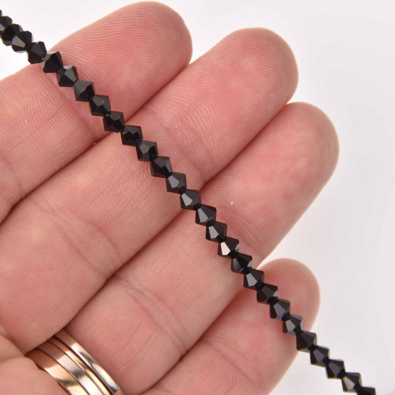 4mm Jet Black Bicone Crystal Beads, Preciosa x31 beads, cry0245
