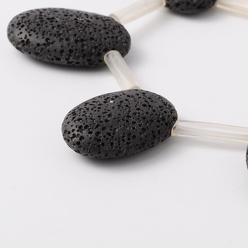 32x20mm BLACK LAVA Beads, OVAL perfume diffuser beads, essential oil beads, Top Drilled, aromatherapy, full strand, 12 beads glv0040