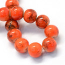 8mm ORANGE and BLACK Round Glass Beads, pumpkin orange with black marbeling, double strand, about 100 beads, bgl1618