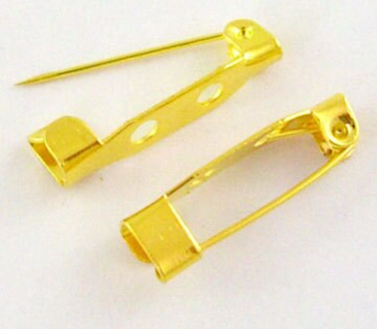 30 Bright Shiny Gold Metal Pin Backs, 27mm long  fin0160