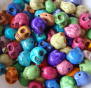40 SUGAR SKULLS Gemstone Beads, 12mm Mixed Bright Colors Howlite, Halloween beads, carved stone  how0382