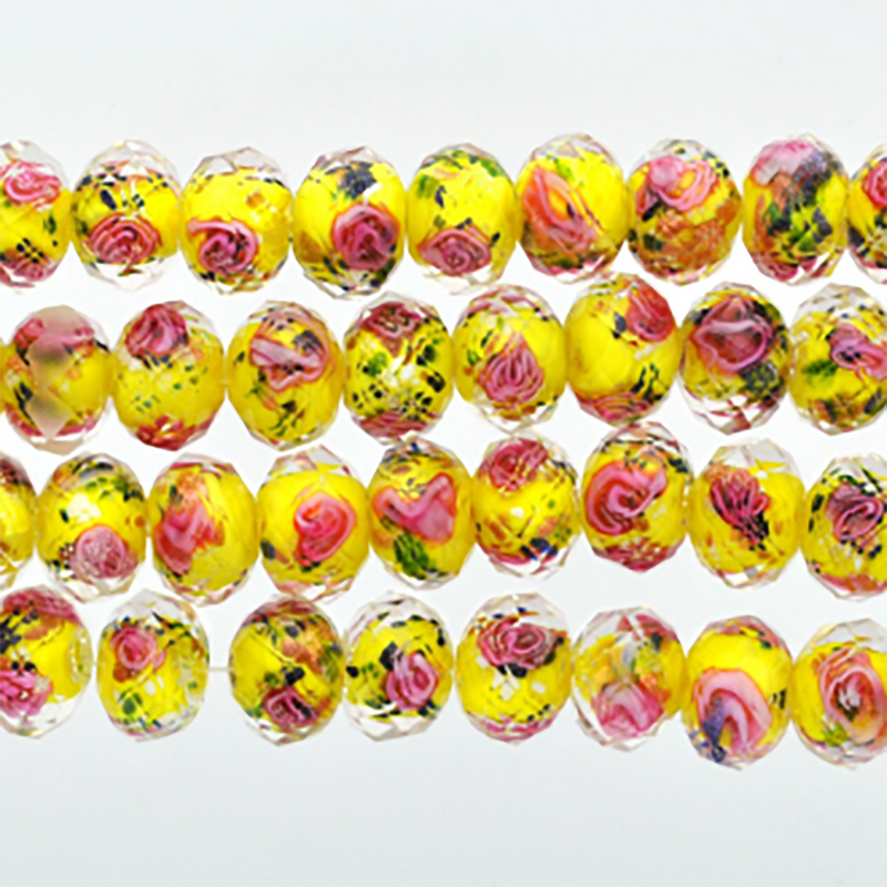 12mm PINK and YELLOW ROSE Faceted Glass Rondelle Beads, 10 beads, bgl0719