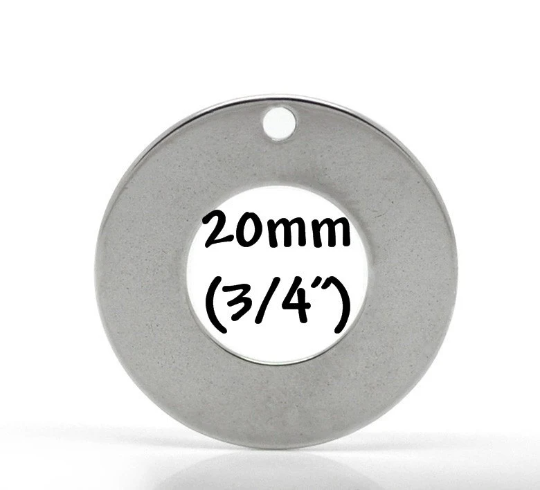 10 Stainless Steel Metal Stamping Blanks Charms, DONUT WASHER shape, 20mm (3/4") punched hole . 21 gauge  MSB0014