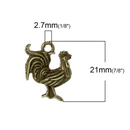 8 Bronze ROOSTER Chicken Charm Pendants, antiqued bronze metal, chb0378