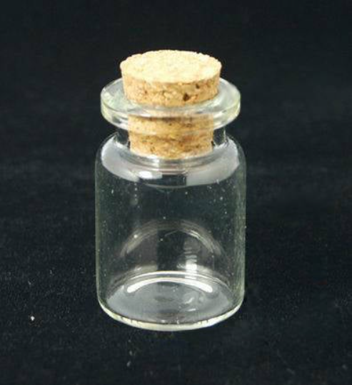 6 Small Glass Jar Vials, 33mm x 22mm, with cork, glass bottle, resin bottles, charm bottles, fin0328