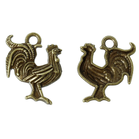 8 Bronze ROOSTER Chicken Charm Pendants, antiqued bronze metal, chb0378