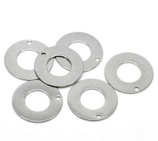 10 Stainless Steel Metal Stamping Blanks Charms, DONUT WASHER shape, 20mm (3/4") punched hole . 21 gauge  MSB0014