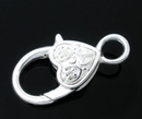 Ornate Large HEART LOBSTER Clasps, Bright Silver Plated Fancy, fcl0004