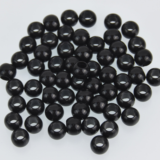 8mm Black Crow Beads, Plastic Acrylic Pony Beads, Large Hole, x100 bac0379