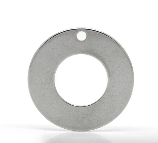 10 Stainless Steel Metal Stamping Blanks Charms, DONUT WASHER shape, 20mm (3/4") punched hole . 21 gauge  MSB0014