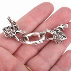 2 Sets Silver DRAGON Clasps, Leather Clasp, End Cap for 7mm Leather Cord, Kumihimo End Connectors, fcl0251