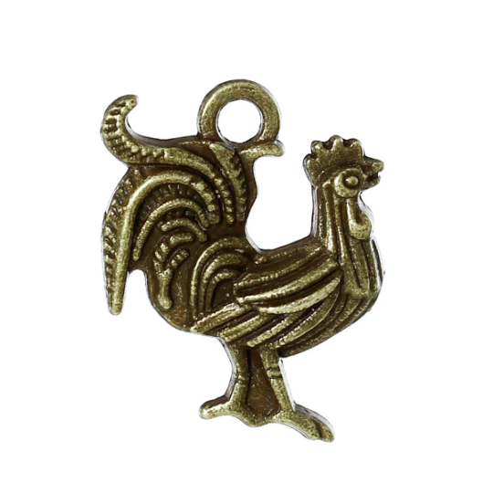 8 Bronze ROOSTER Chicken Charm Pendants, antiqued bronze metal, chb0378
