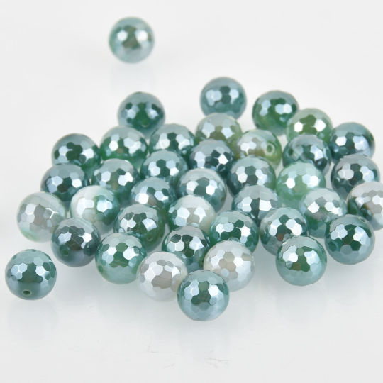 6mm Green Sardonyx Beads, Round Electroplate Gemstone, Faceted, x10 beads, gem0677
