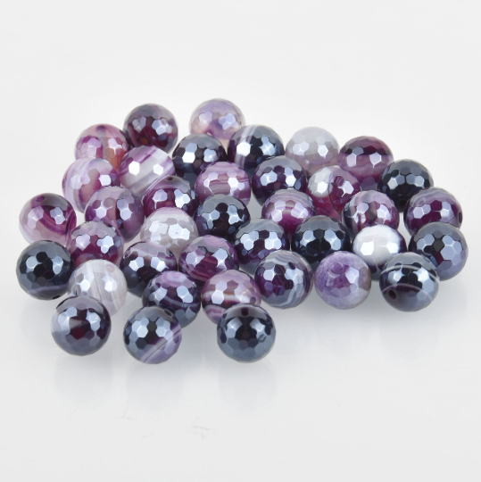 6mm Purple Sardonyx Beads, Round Electroplate Gemstone, Faceted, x10 beads, gem0679