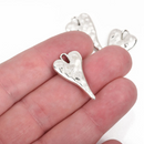 5 HEART Charm Pendants, hammered silver metal, stylized elongated heart, 27x14mm, 1-1/8" long chs2853