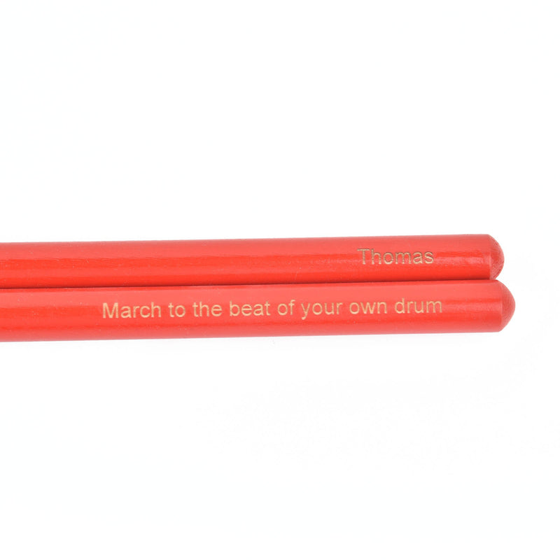 Size 7A Personalized RED Wood Drum Sticks, DrumSticks Custom Laser Engraved Name, nylon oval tips drm0029