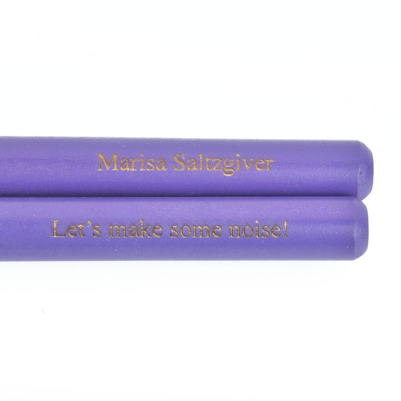 Size 7A Personalized PURPLE Wood Drum Sticks, DrumSticks Custom Laser Engraved Name, nylon oval tips drm0030