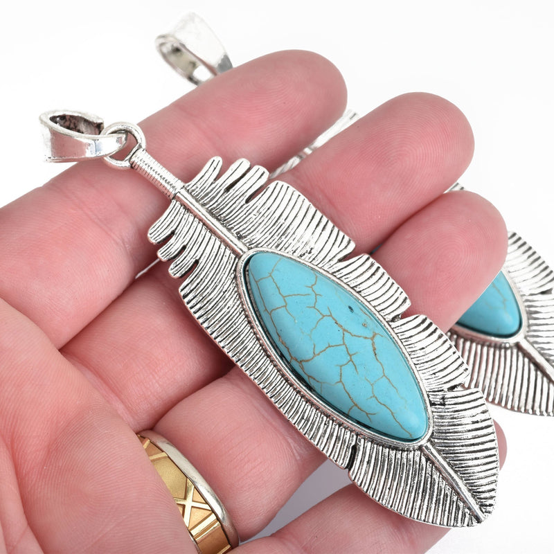 faux turquoise and silver feather charms