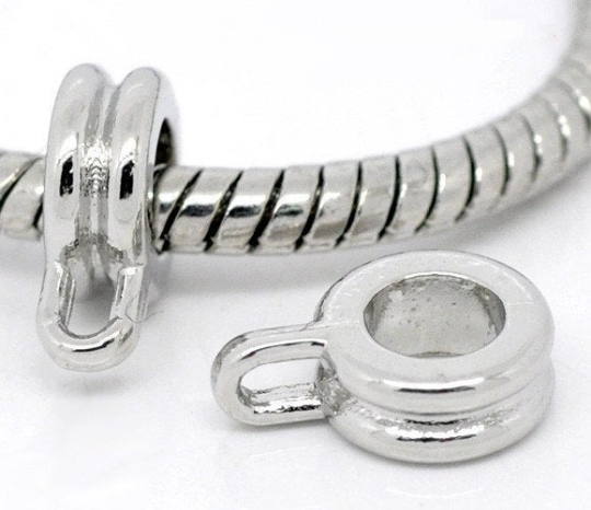 4 Silver Bail Beads. Fits European Style Bracelets and Necklace Chains 11x8mm  FBA0001a