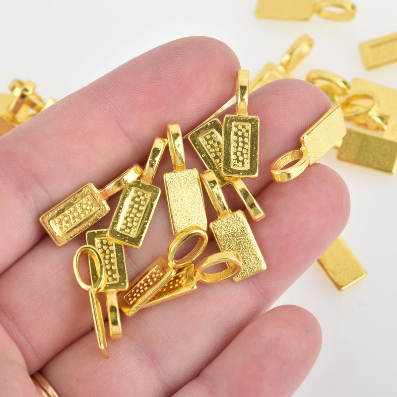 20 Gold Glue On Bails, Metal Rectangle fba0016