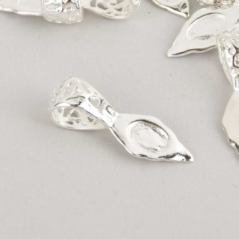 10 Filigree silver spoon glue on bails for pendants, fba0068
