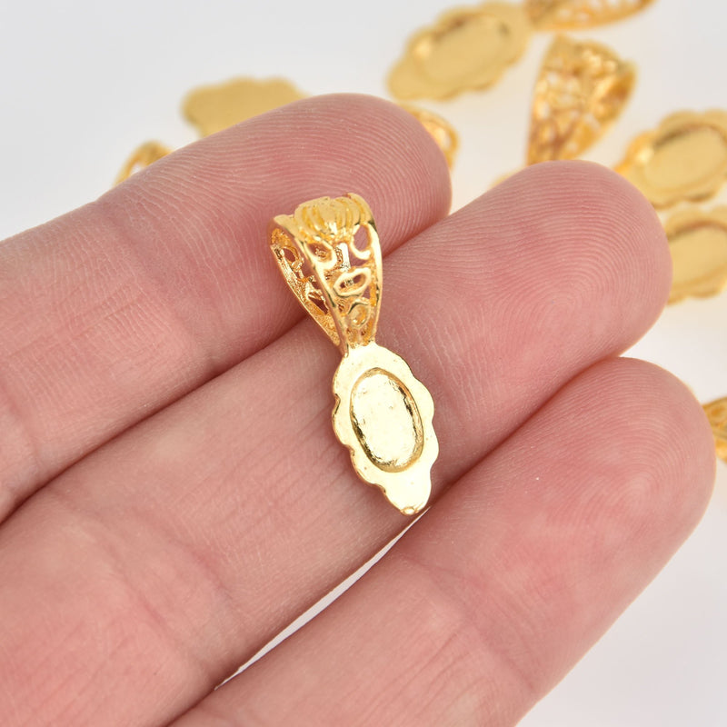10 Filigree gold spoon glue on bails for pendants, fba0092