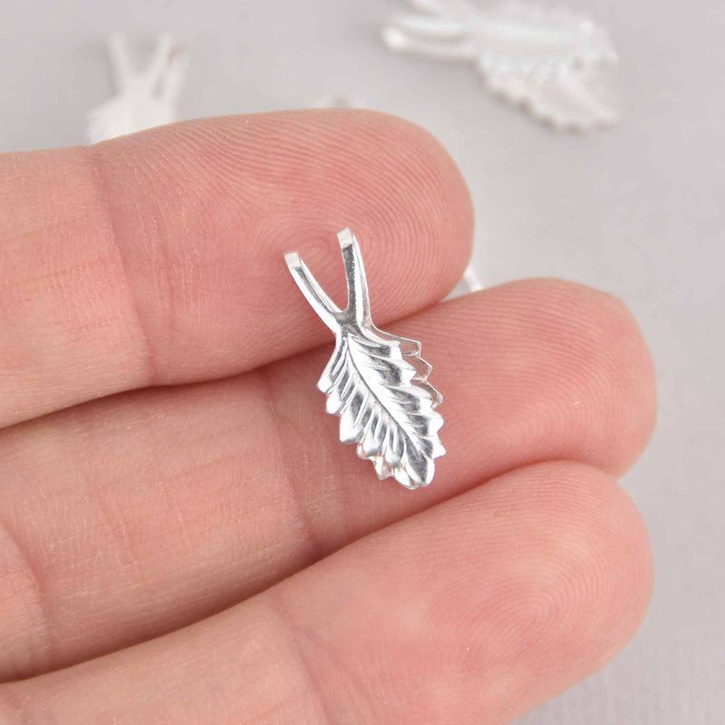 20 Silver Plate Bails, glue on, leaf design, fba0096