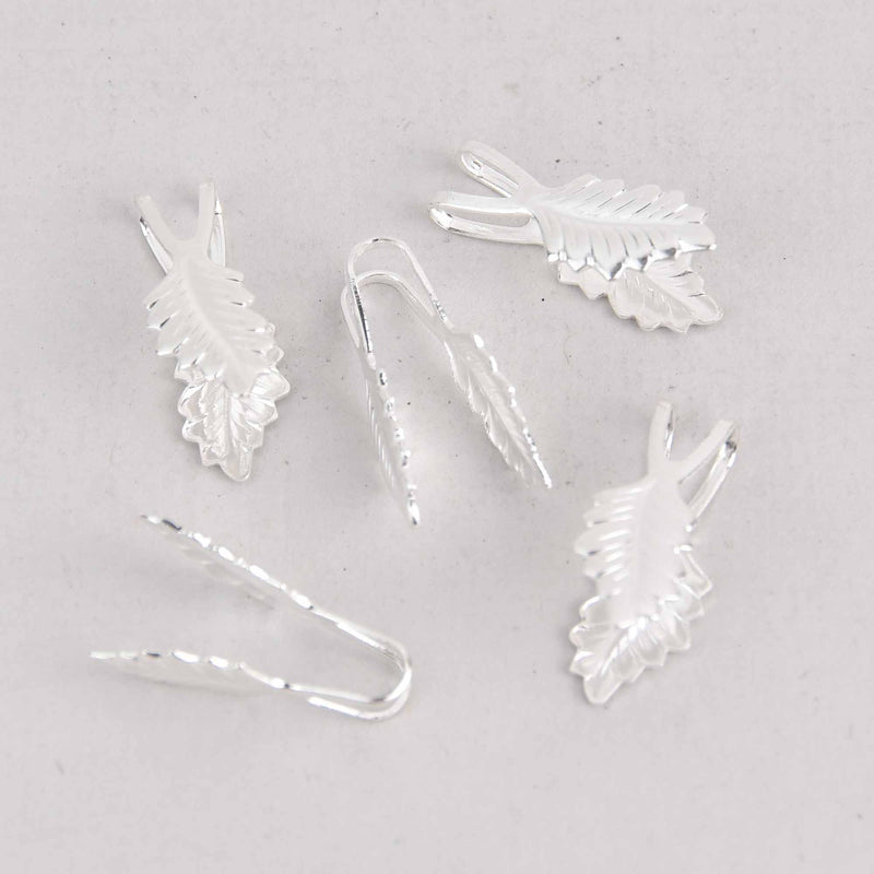 20 Silver Plate Bails, glue on, leaf design, fba0096