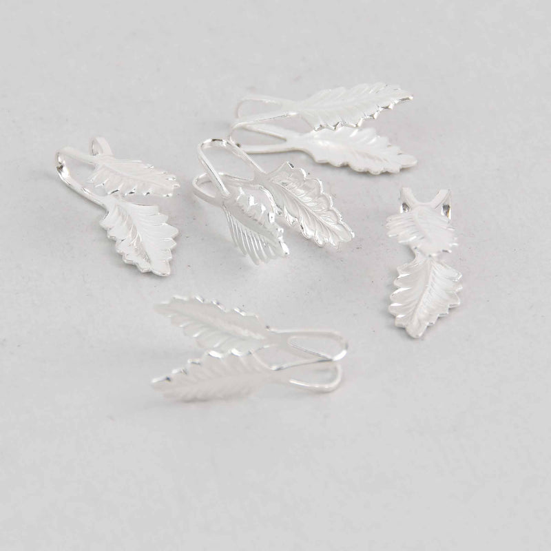 20 Silver Plate Bails, glue on, leaf design, fba0096