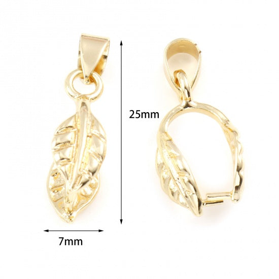 5 Pinch Bails, Real Gold Plate, leaf, fits 6mm thick, fba0098