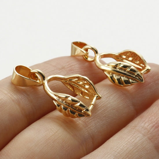 5 Pinch Bails, Real Gold Plate, leaf, fits 6mm thick, fba0098