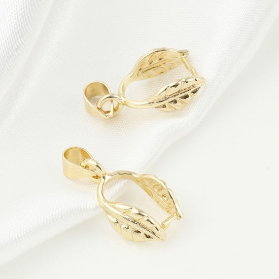 5 Pinch Bails, Real Gold Plate, leaf, fits 6mm thick, fba0098