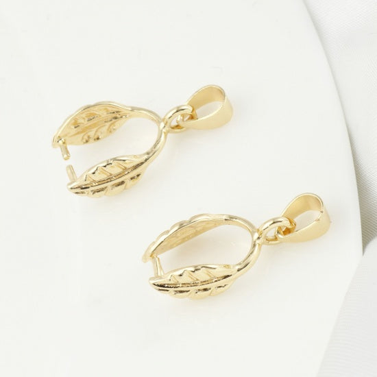 5 Pinch Bails, Real Gold Plate, leaf, fits 6mm thick, fba0098