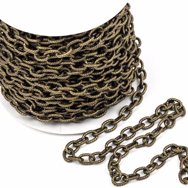 15 meters (49 feet) Bronze Cable Chain, Oval Links are 9x6mm unsoldered, rope design texture, fch0226b