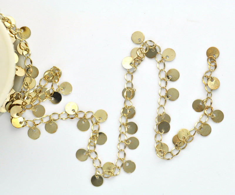1 yard GOLD COIN DISC Curb Link Chain, belly dancer chain, bracelet chain, necklace chain, bulk chain  fch0304a