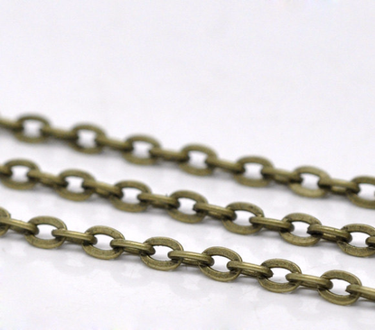 40 meters (130 feet) Antiqued Bronze Flat Oval Cable Link Chain, unsoldered links are 5x4mm, on spool, fch0325b