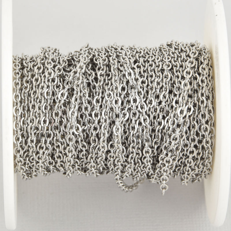 1 yard STAINLESS STEEL CABLE Link Chain, fine chain, thin chain, flat oval unsoldered links are 3mm x 2mm  fch0328a