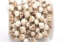 13 feet spool WHITE HOWLITE SKULL Bead Rosary Chain, gemstone chain, bronze gold links, 10mm gemstone beads, fch0371b