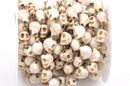 1 yard WHITE HOWLITE SKULL Bead Rosary Chain, gemstone chain, bronze gold links, 10mm gemstone beads, fch0371a