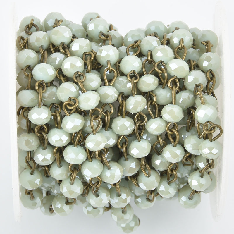 1 yard MINT GREEN Crystal Rondelle Rosary Chain, antique gold, 6mm faceted rondelle glass beads, fch0403a