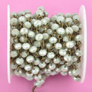 1 yard MINT GREEN Crystal Rondelle Rosary Chain, antique gold, 6mm faceted rondelle glass beads, fch0403a